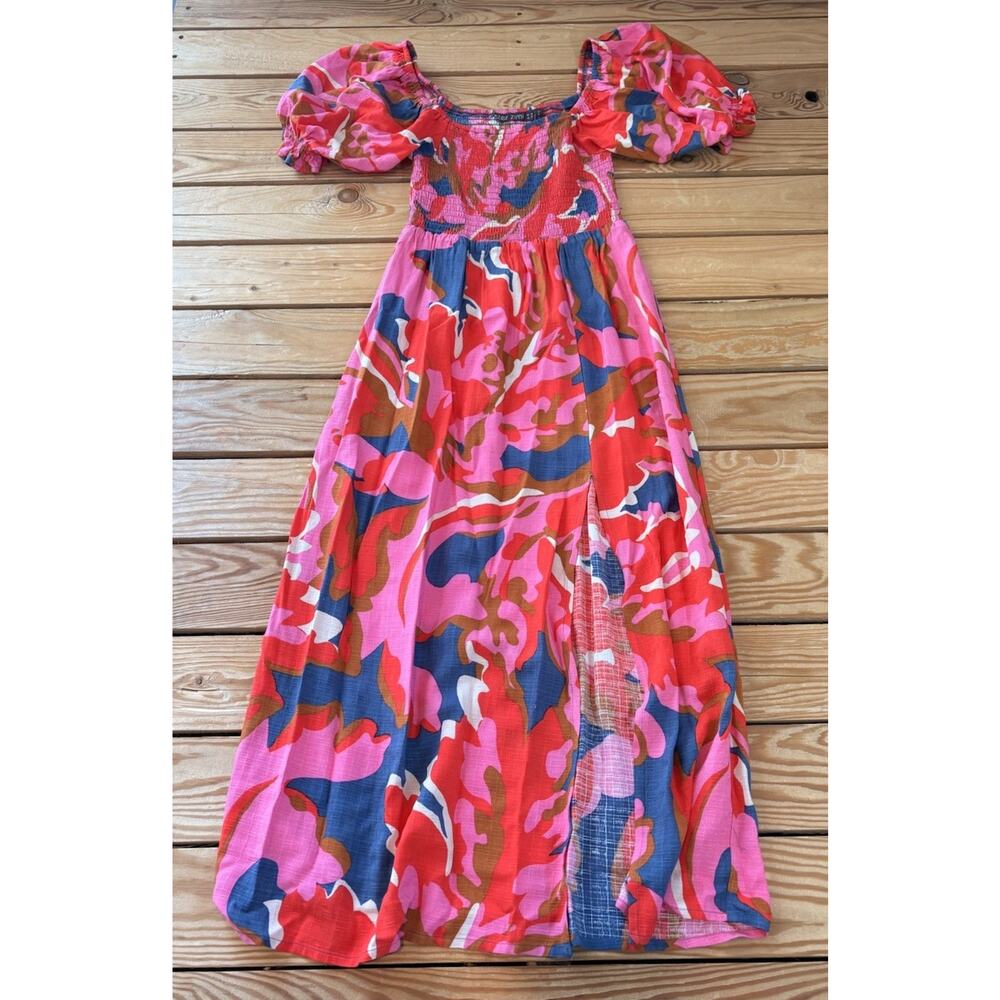mister zimi Women’s Patterned Smocked Front Dress Size 2 Pink Ap - Picture 2 of 10